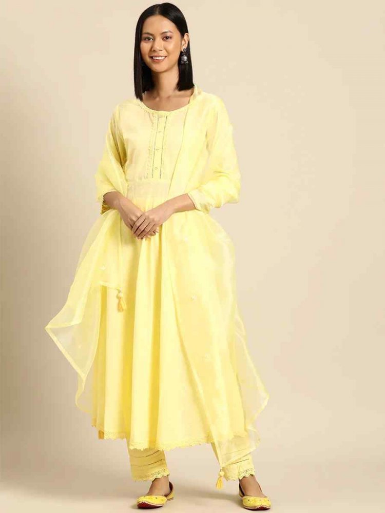 Yellow Pure Cotton Printed Festival Casual Ready Pant Salwar Kameez