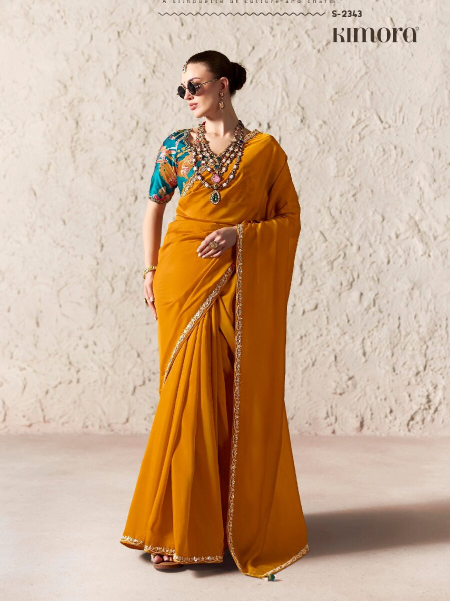 Yellow Pure Fancy Tissue Silk Zari Sequins Wedding Reception Party Festival Heavy Border Sarees