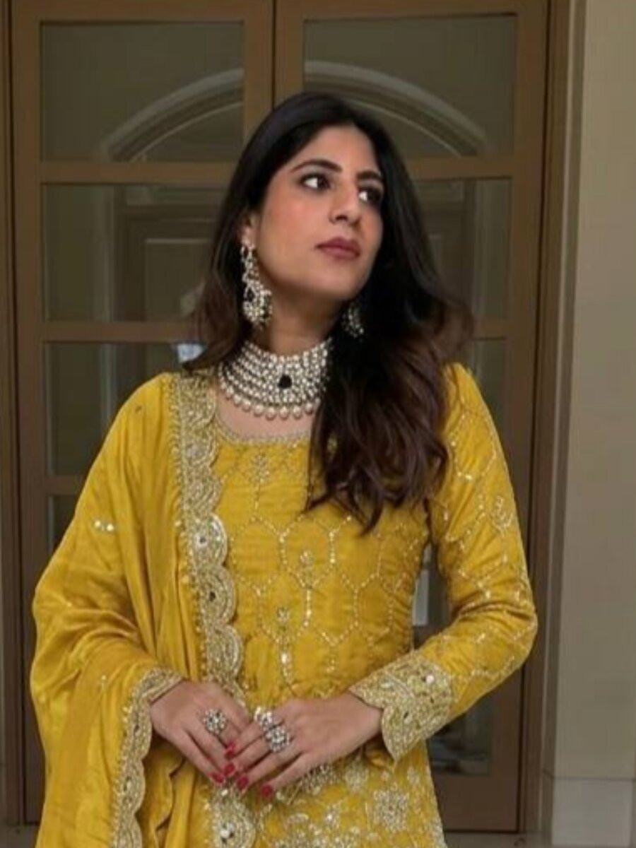 Yellow Pure Heavy Gmy Silk Embroidery Sequins Mirror Hand Work Wedding Party Festival Casual Ready Sharara Pant Salwar Kameez