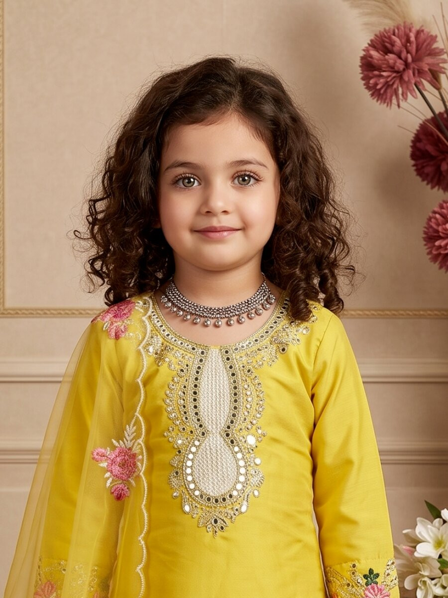 Yellow Pure Heavy Natural Crepe Embroidered Sequence Traditional Ethnic Casual Festival Party Wedding Salwars Girls Wear