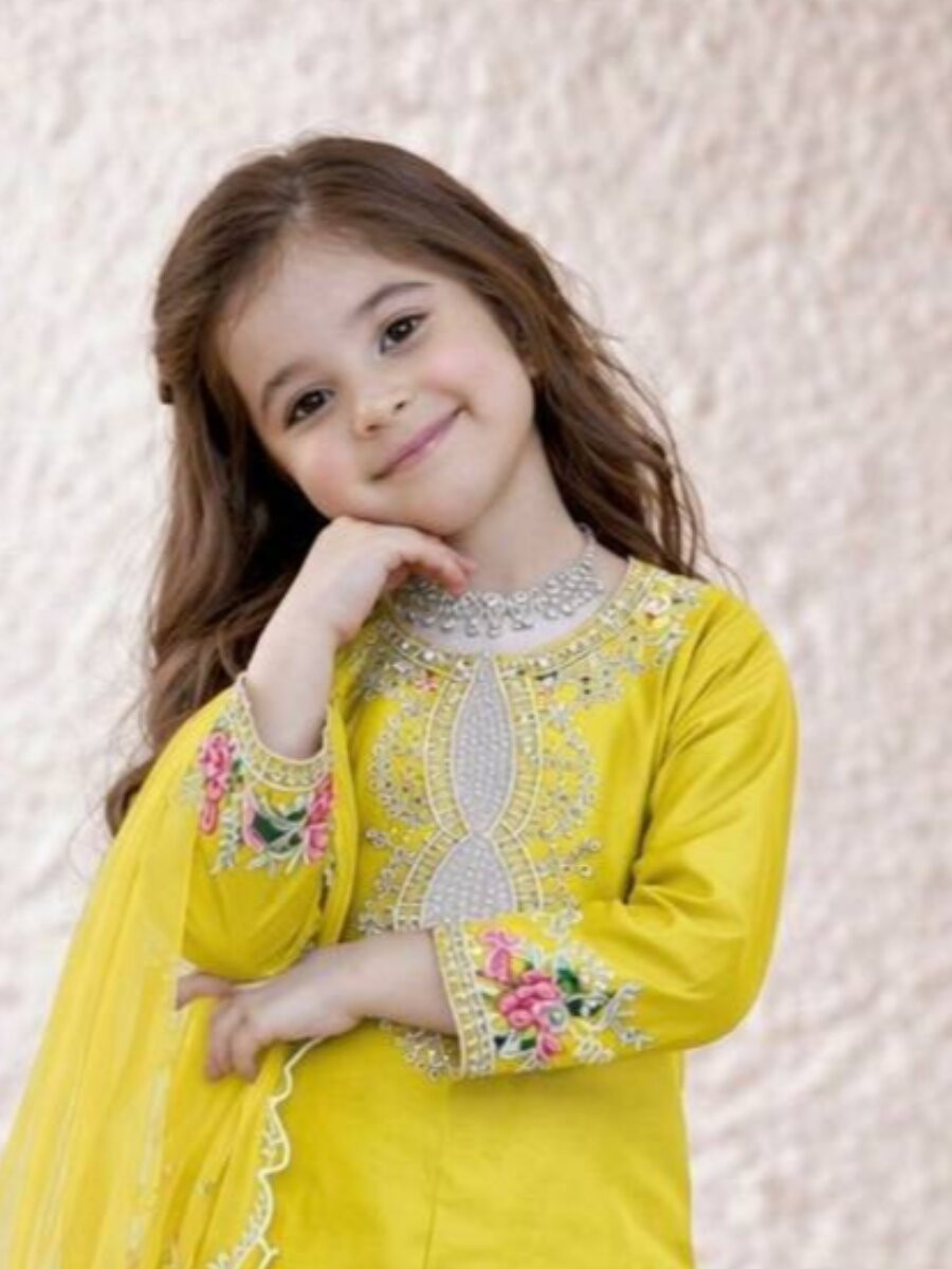 Yellow Pure Heavy Natural Crepe Embroidered Sequins Ethnic Casual Festival Party Ready Salwars Girls Wear