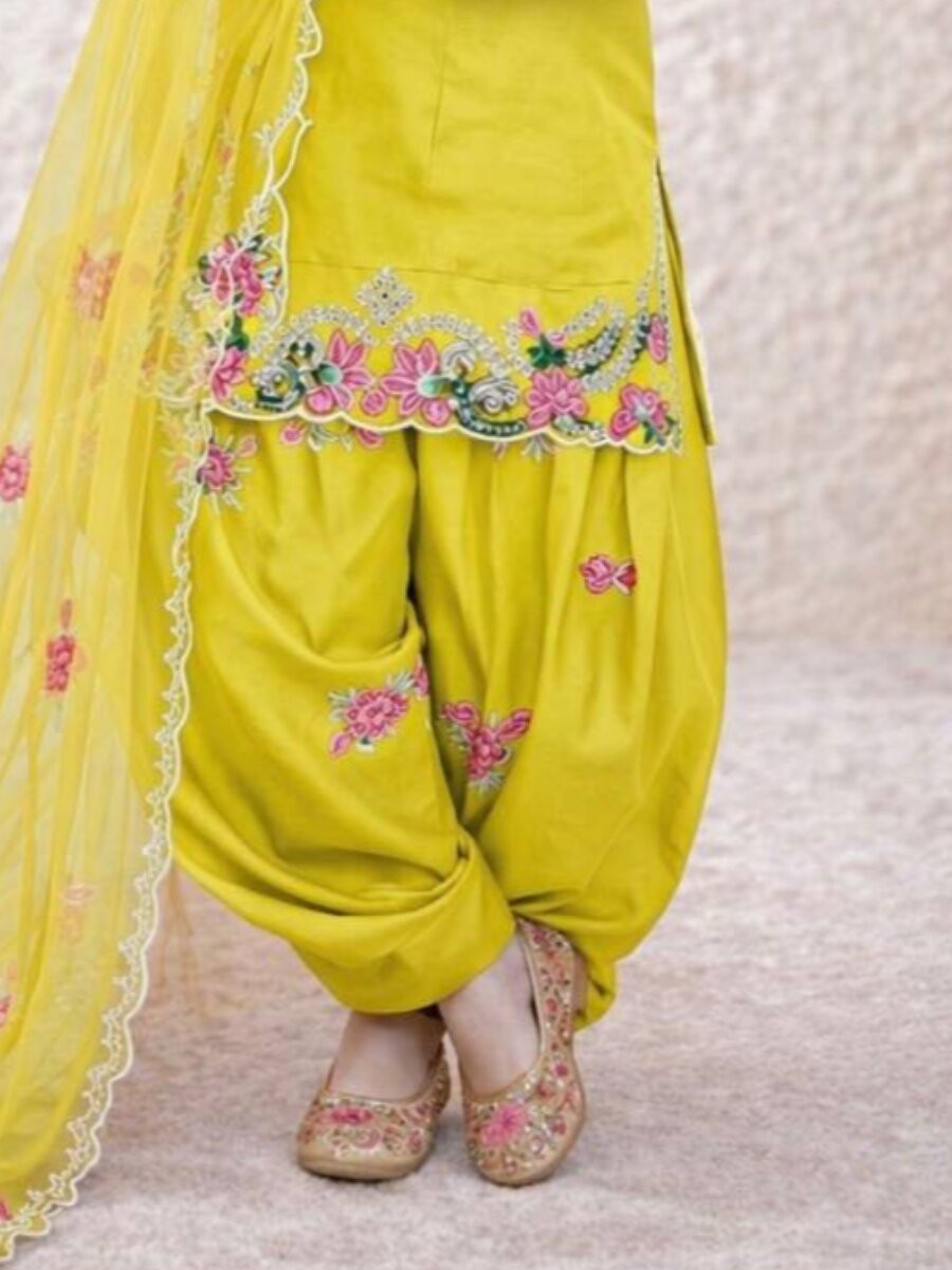 Yellow Pure Heavy Natural Crepe Embroidered Sequins Ethnic Casual Festival Party Ready Salwars Girls Wear