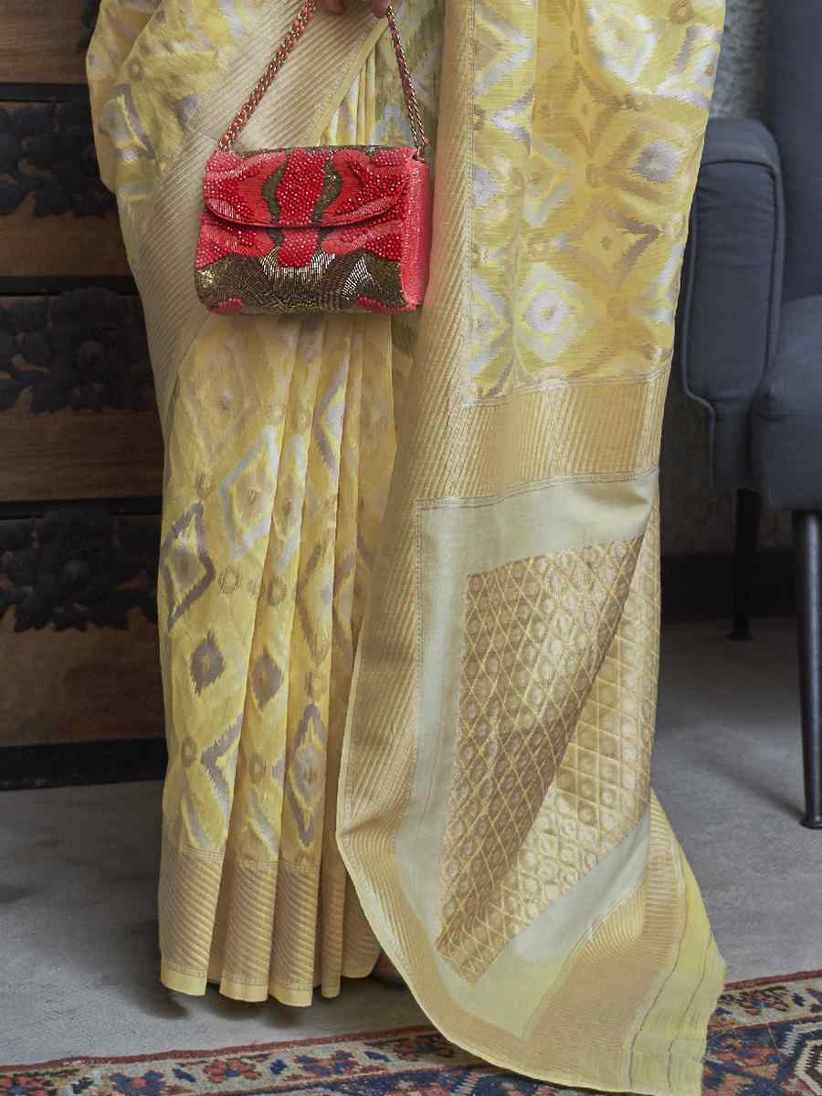 Yellow Pure Linen Handwoven Wedding Festival Heavy Border Saree