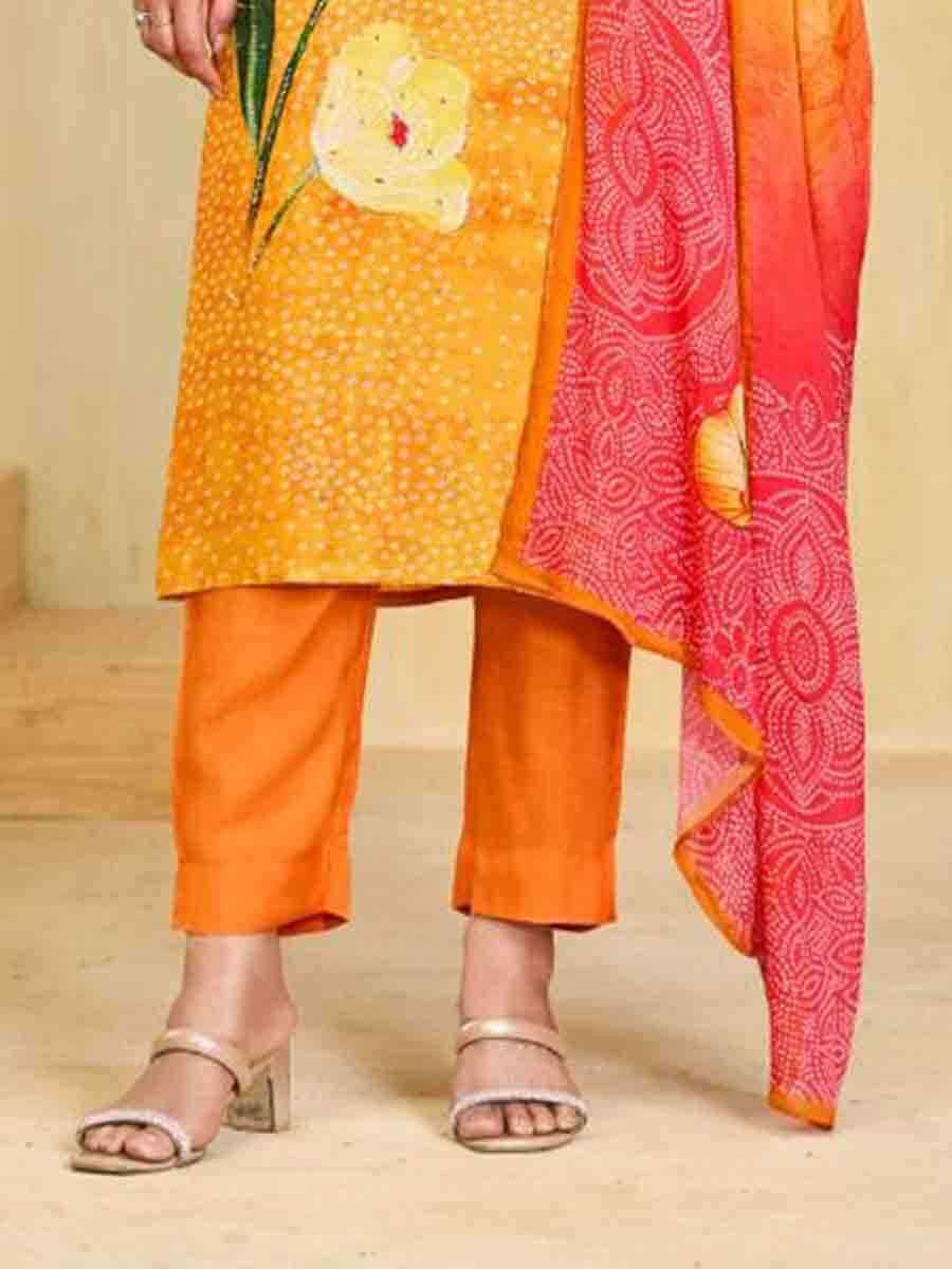 Yellow Pure Maslin Printed Festival Casual Ready Pant Salwar Kameez