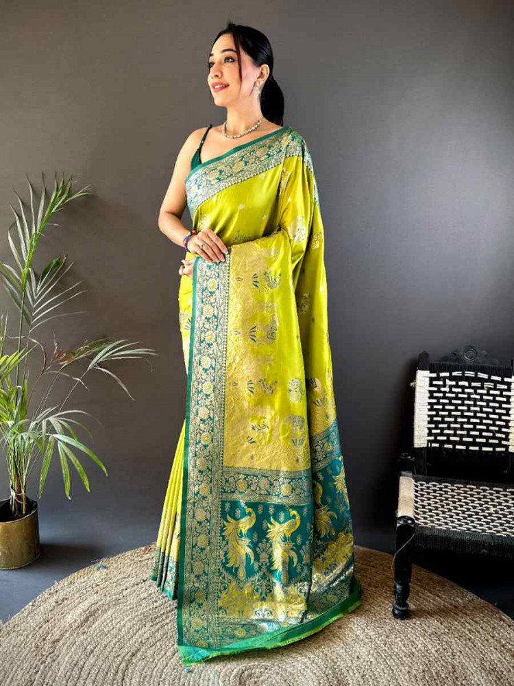 Yellow Pure Paithani Banarasi Silk Handwoven Festival Wedding Fancy Heavy Border Saree