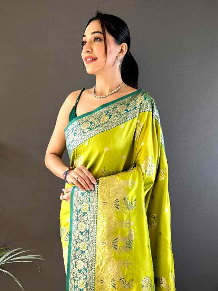Yellow Pure Paithani Banarasi Silk Handwoven Festival Wedding Fancy Heavy Border Saree