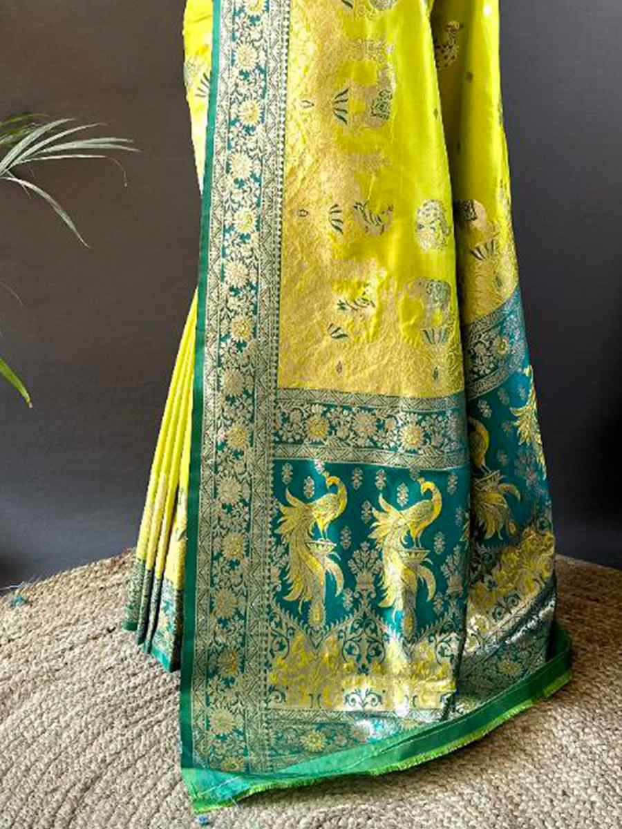 Yellow Pure Paithani Banarasi Silk Handwoven Festival Wedding Fancy Heavy Border Saree