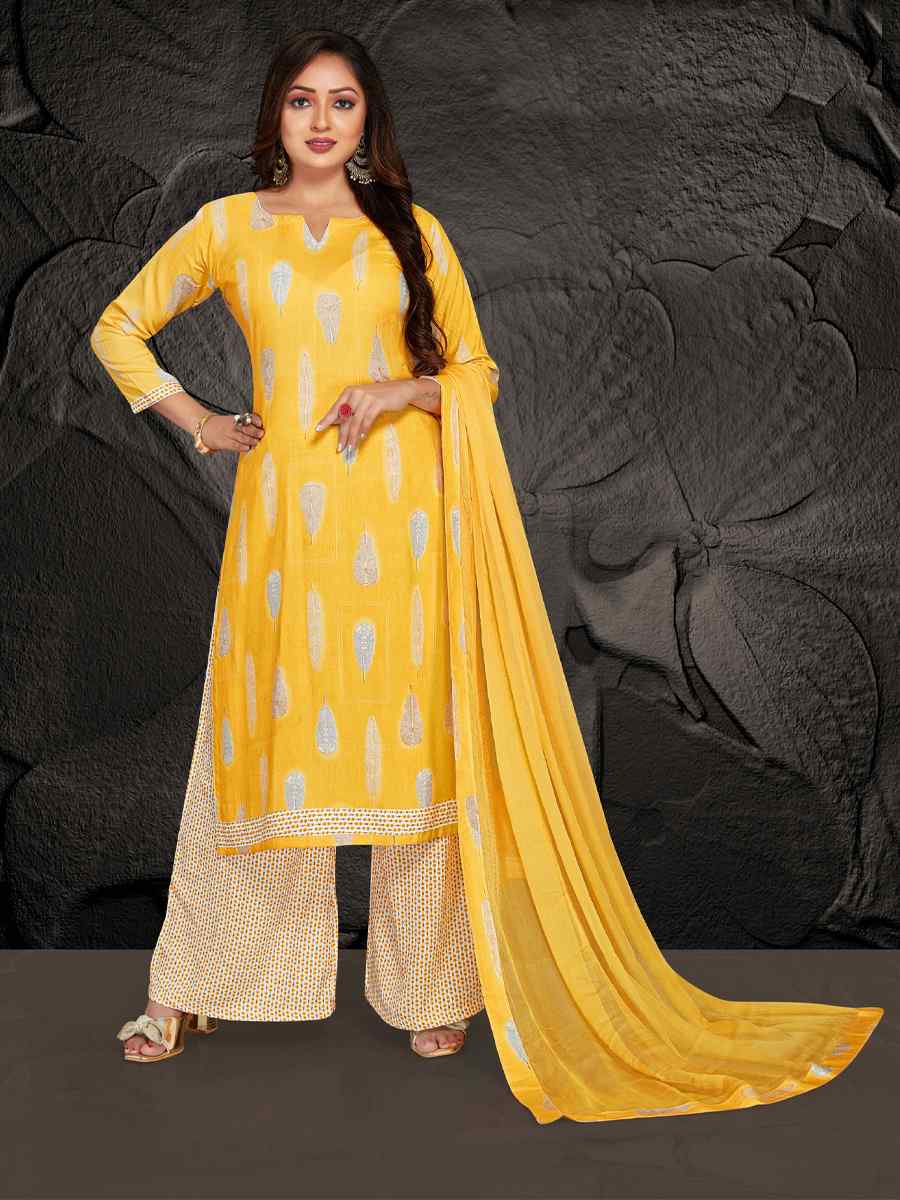 Yellow Pure Rayon 14 KG Printed Casual Festival Palazzo Pant Salwar Kameez