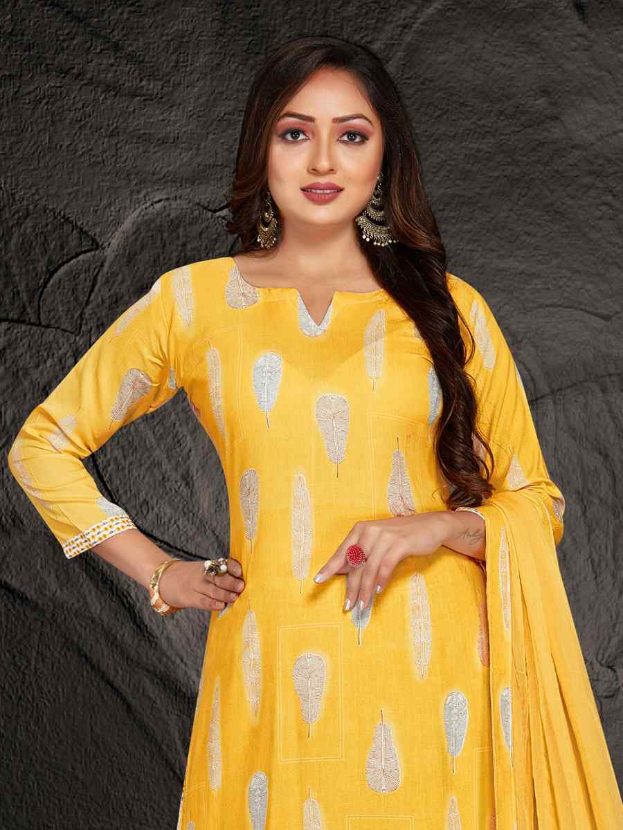 Yellow Pure Rayon 14 KG Printed Casual Festival Palazzo Pant Salwar Kameez