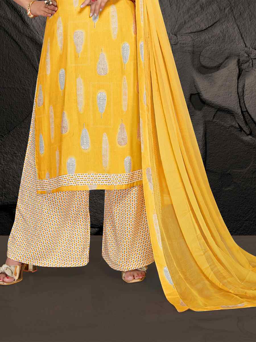 Yellow Pure Rayon 14 KG Printed Casual Festival Palazzo Pant Salwar Kameez