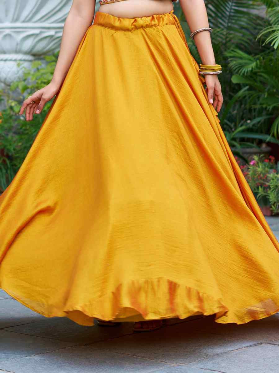 Yellow Pure Vichitra Silk Embroidery Party Wedding Festival Casual Ready Jacket Lehenga Choli