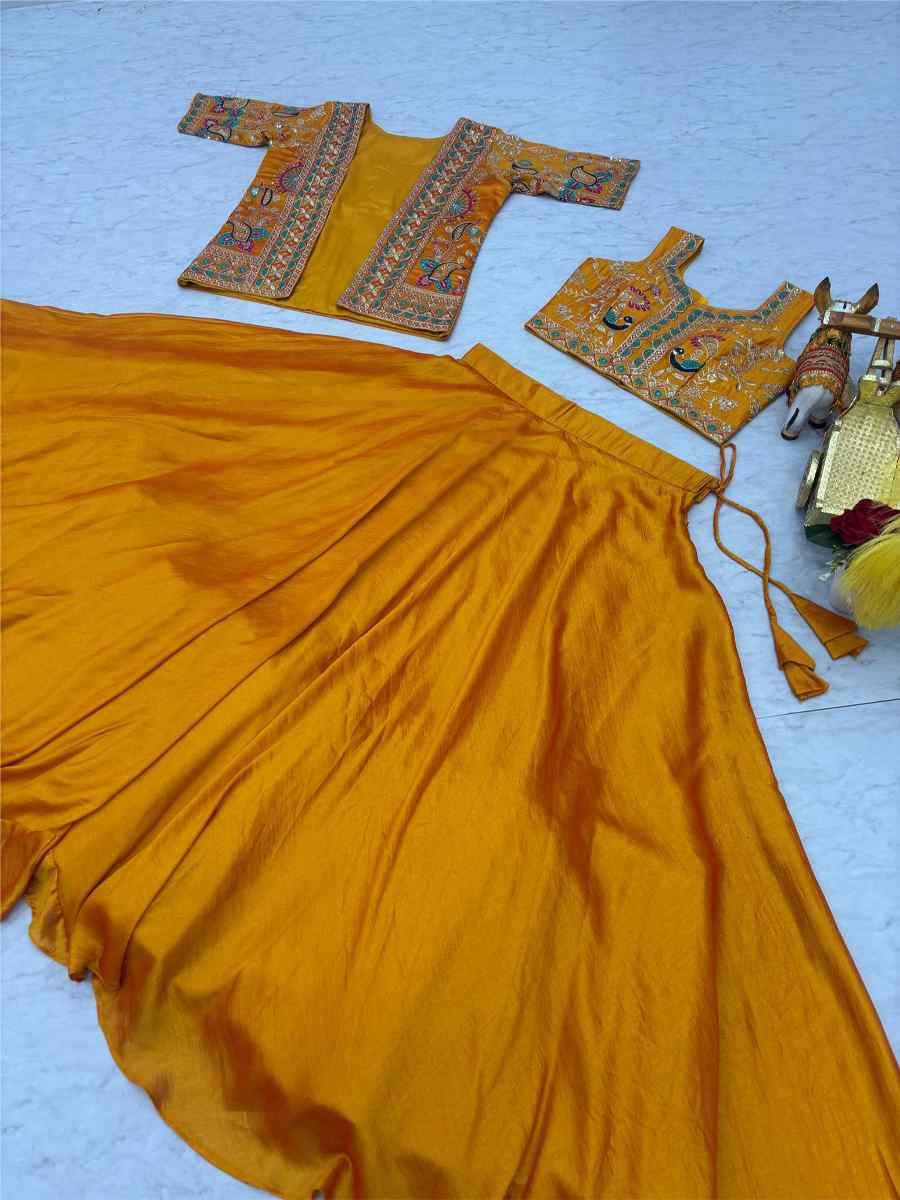 Yellow Pure Vichitra Silk Embroidery Party Wedding Festival Casual Ready Jacket Lehenga Choli