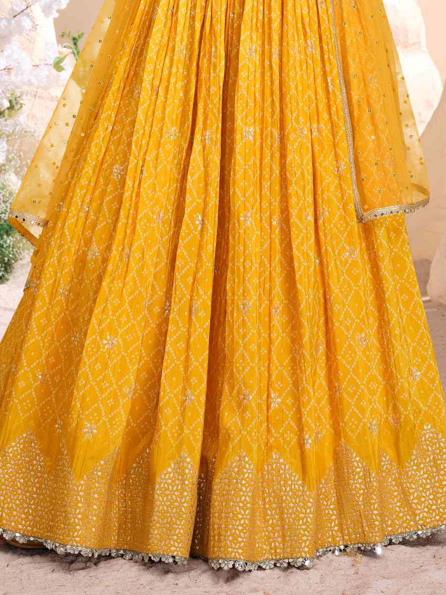 Yellow Pure Viscose Jacquard Silk Embroidery Wedding Reception Party Wear Heavy Border Lehenga Choli
