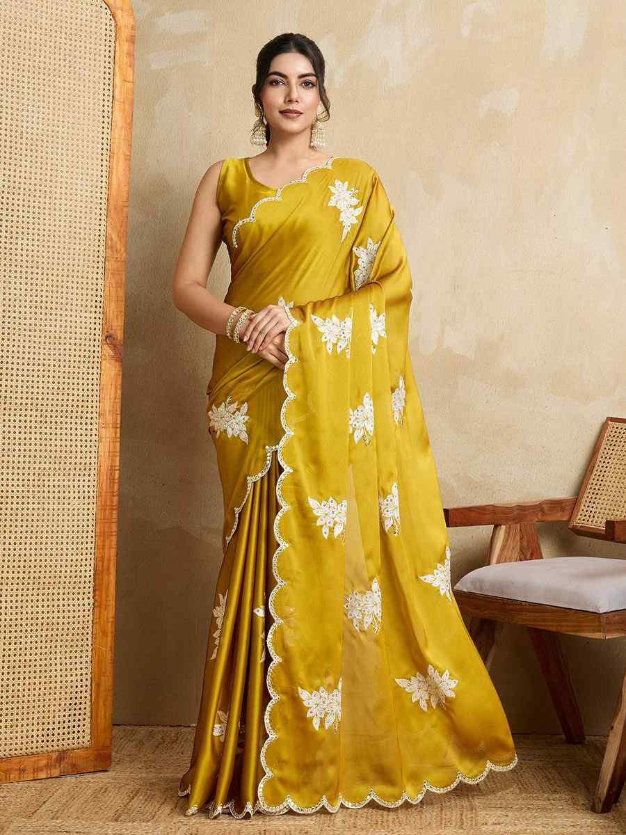 Yellow Rangoli Silk Embroidered Festival Wedding Fancy Heavy Border Saree