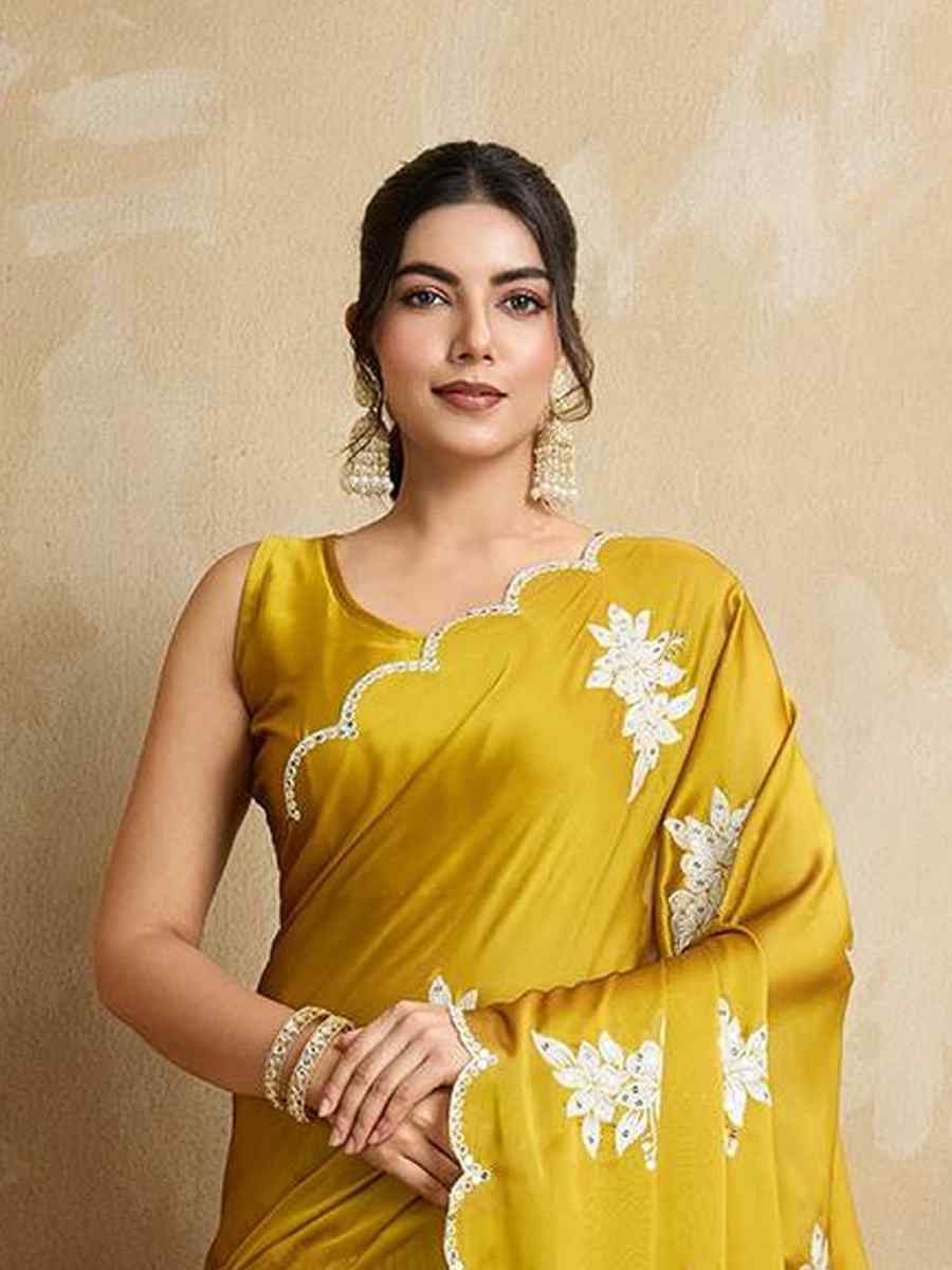Yellow Rangoli Silk Embroidered Festival Wedding Fancy Heavy Border Saree