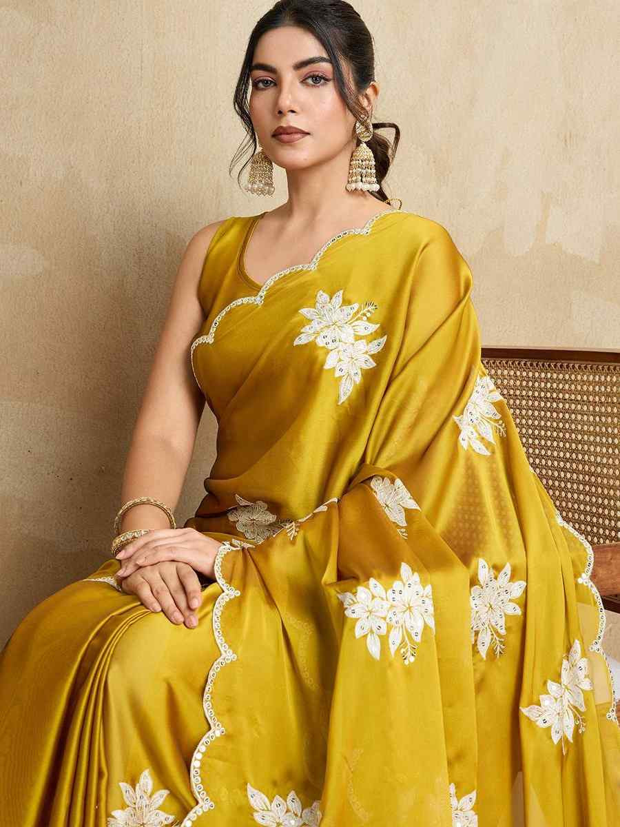 Yellow Rangoli Silk Embroidered Festival Wedding Fancy Heavy Border Saree