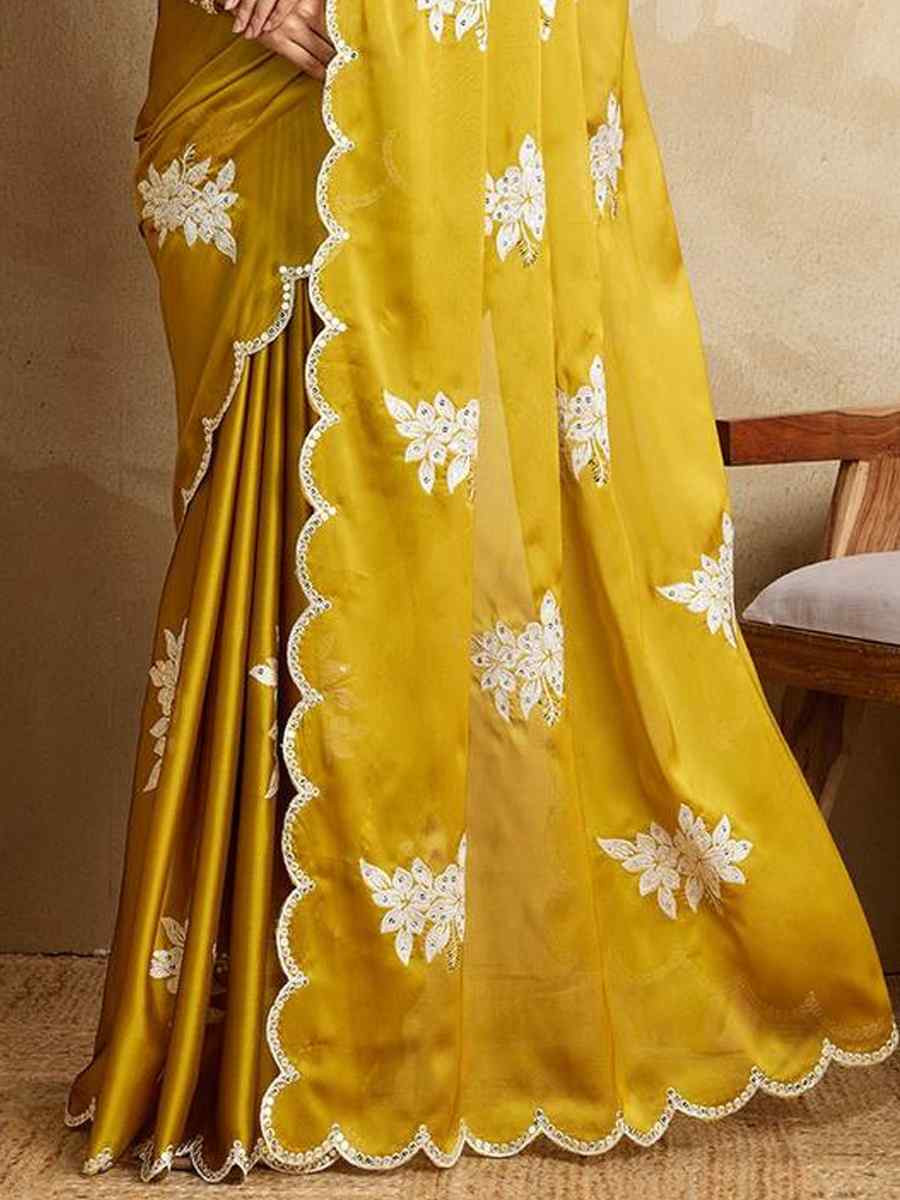 Yellow Rangoli Silk Embroidered Festival Wedding Fancy Heavy Border Saree