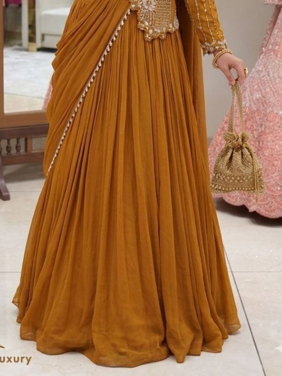 Yellow Rangoli Silk Embroidery Zari Sequins Wedding Reception Party Festival Circular Lehenga Choli