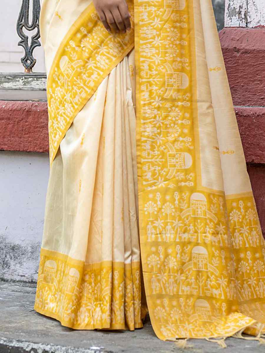 Yellow Raw Silk Handwoven Casual Festival Classic Style Saree