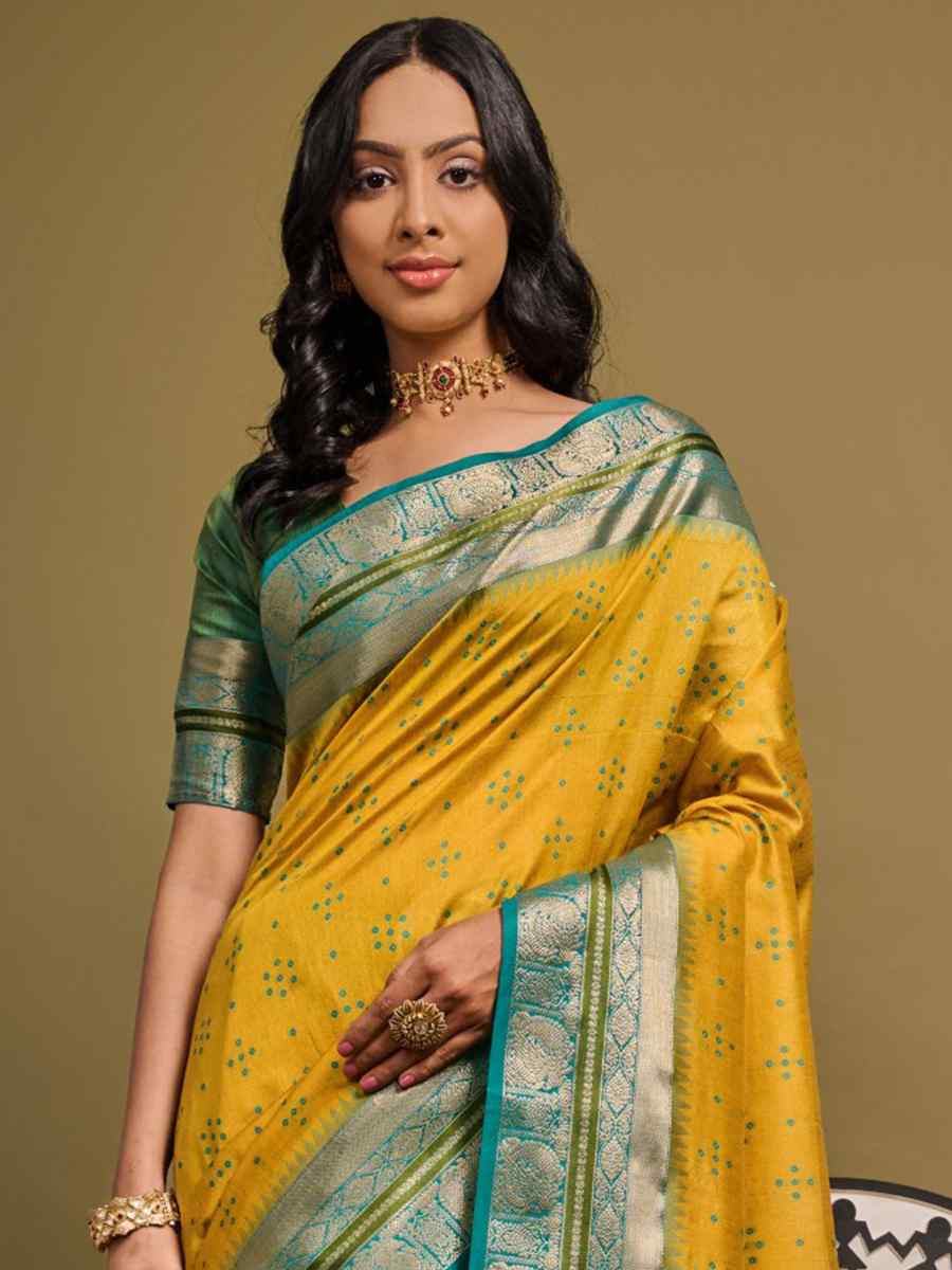 Yellow Raw Silk Handwoven Wedding Festival Heavy Border Saree