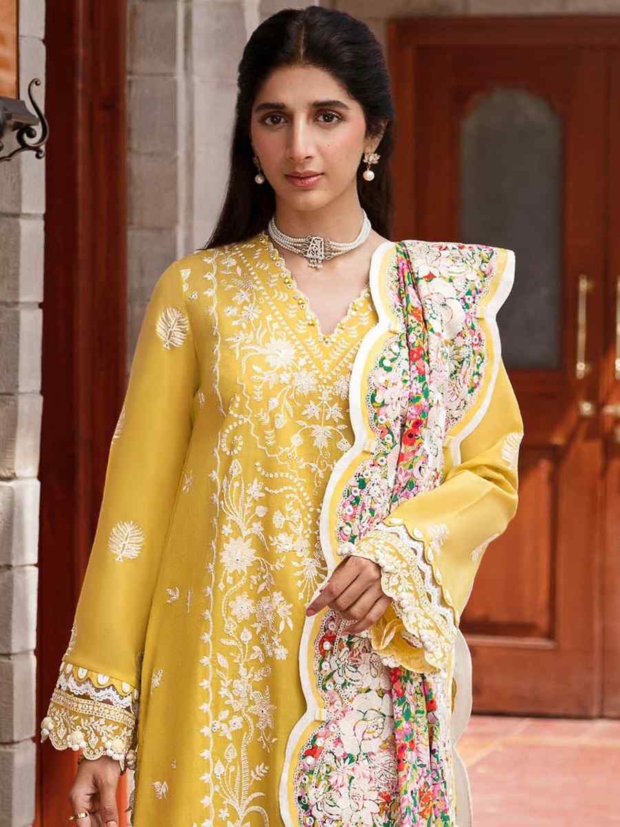 Yellow Rayon Cotton Embroidered Festival Mehendi Pant Salwar Kameez