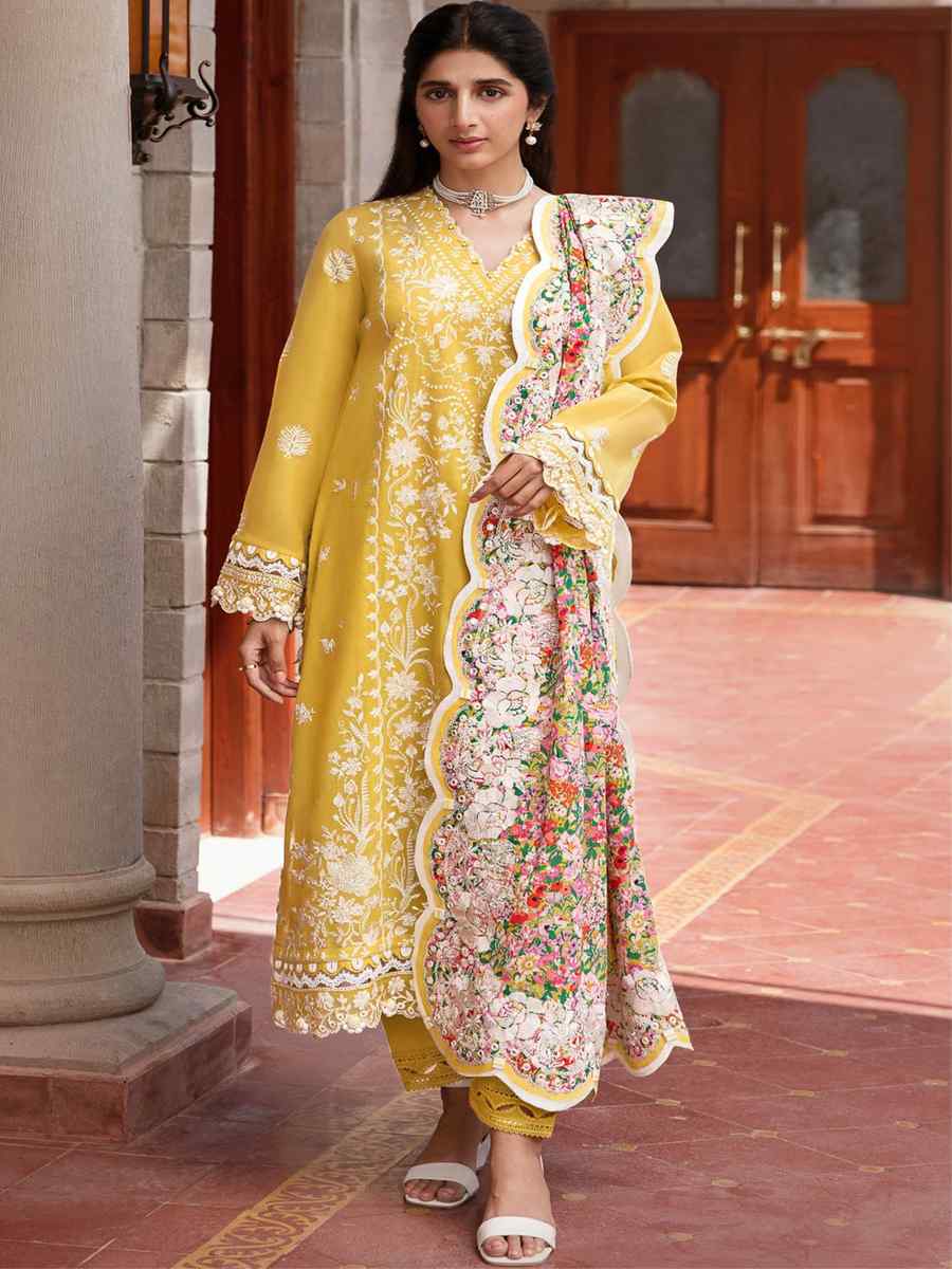 Yellow Rayon Cotton Embroidered Festival Mehendi Pant Salwar Kameez