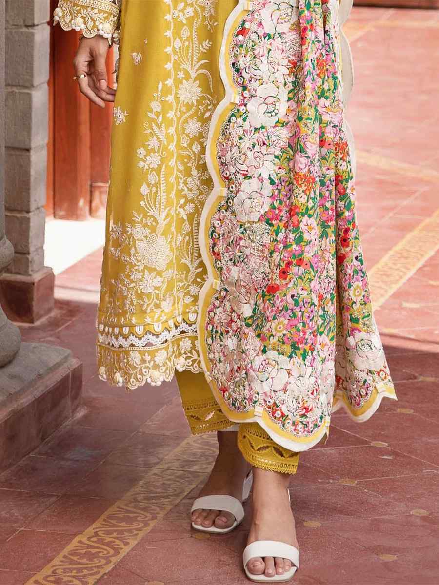 Yellow Rayon Cotton Embroidered Festival Mehendi Pant Salwar Kameez
