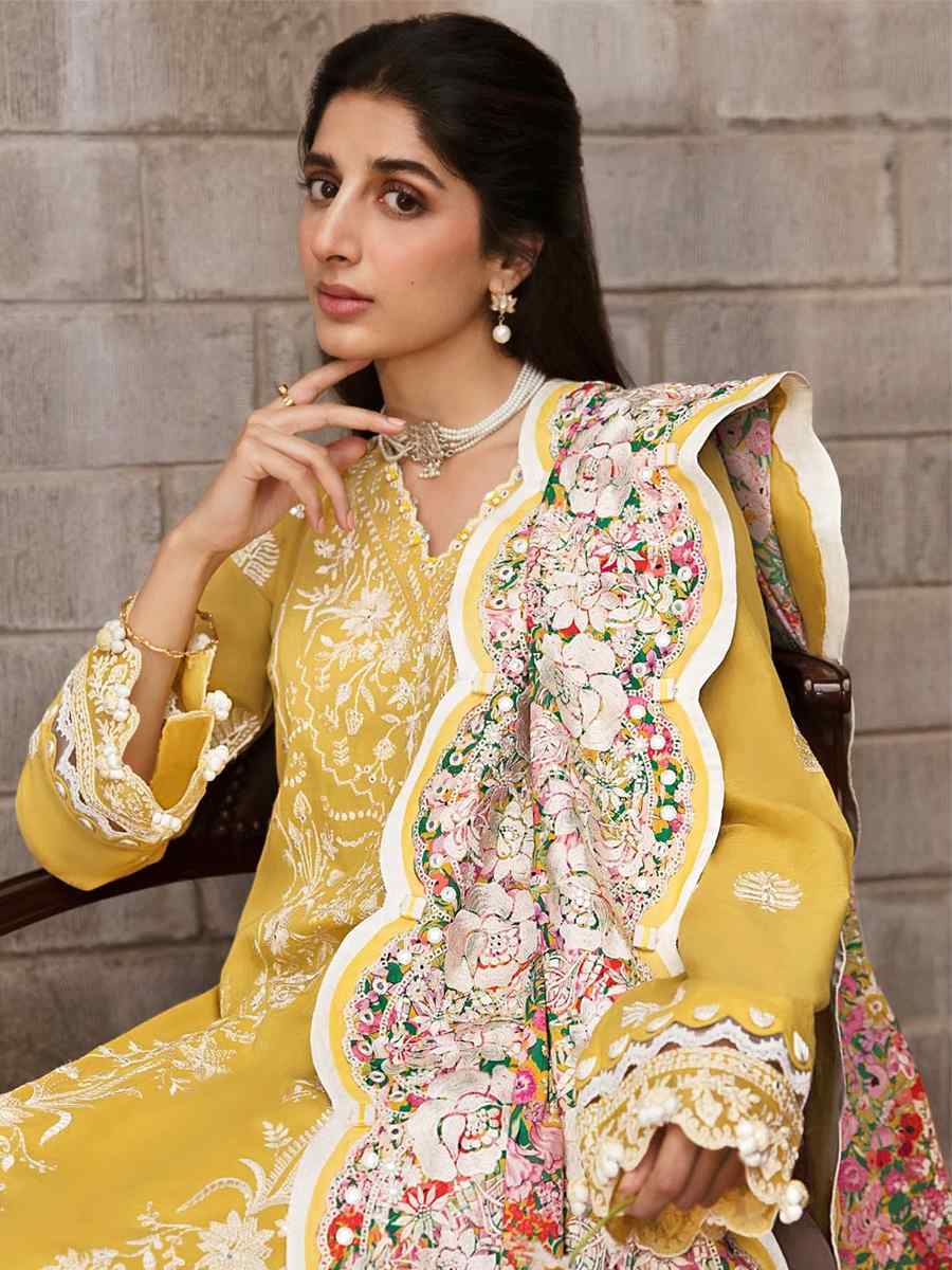 Yellow Rayon Cotton Embroidered Festival Mehendi Pant Salwar Kameez