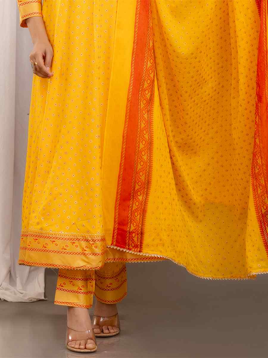 Yellow Rayon Cotton Printed Casual Festival Pant Salwar Kameez