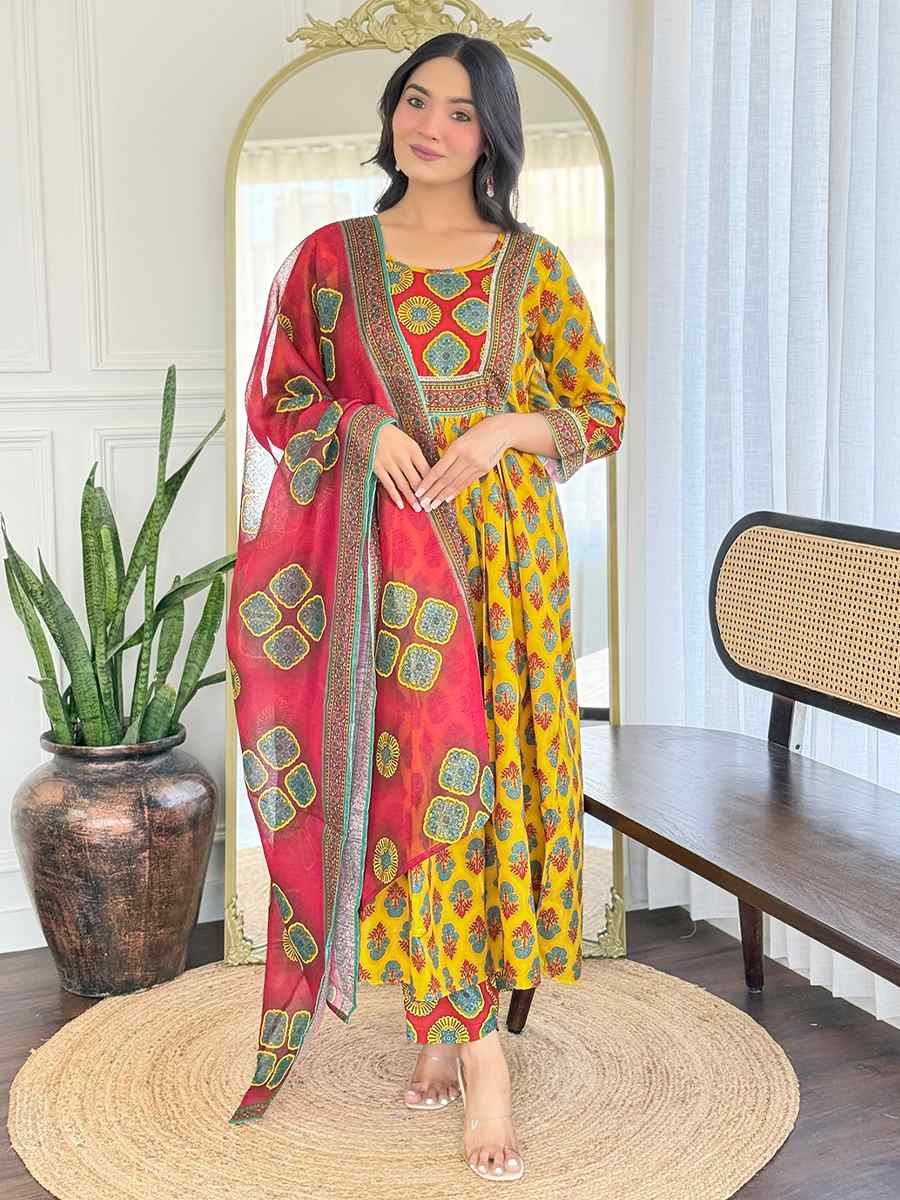 Yellow Rayon Embroidered Festival Casual Ready Pant Salwar Kameez
