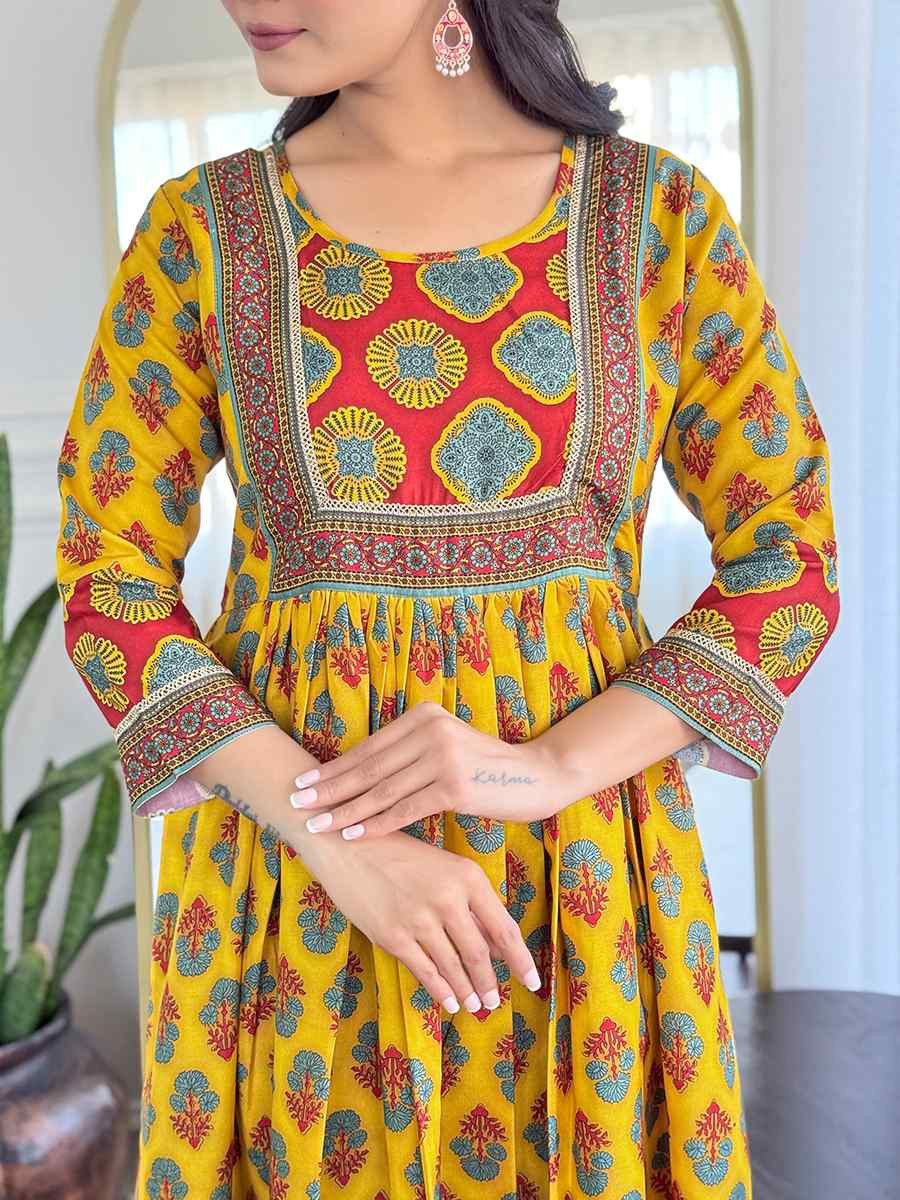 Yellow Rayon Embroidered Festival Casual Ready Pant Salwar Kameez