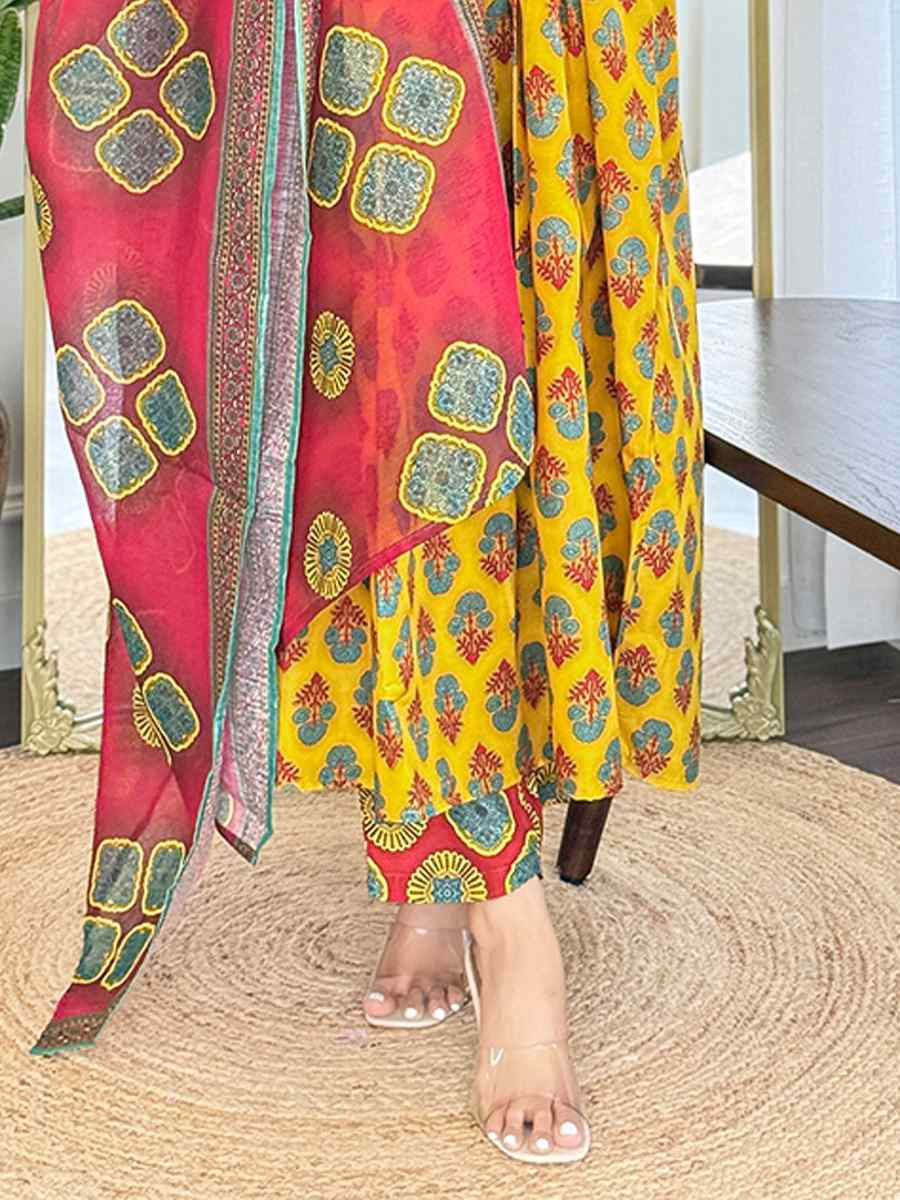 Yellow Rayon Embroidered Festival Casual Ready Pant Salwar Kameez