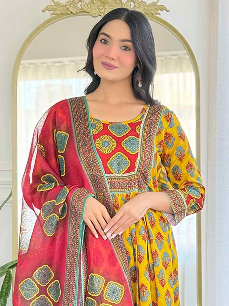 Yellow Rayon Embroidered Festival Casual Ready Pant Salwar Kameez