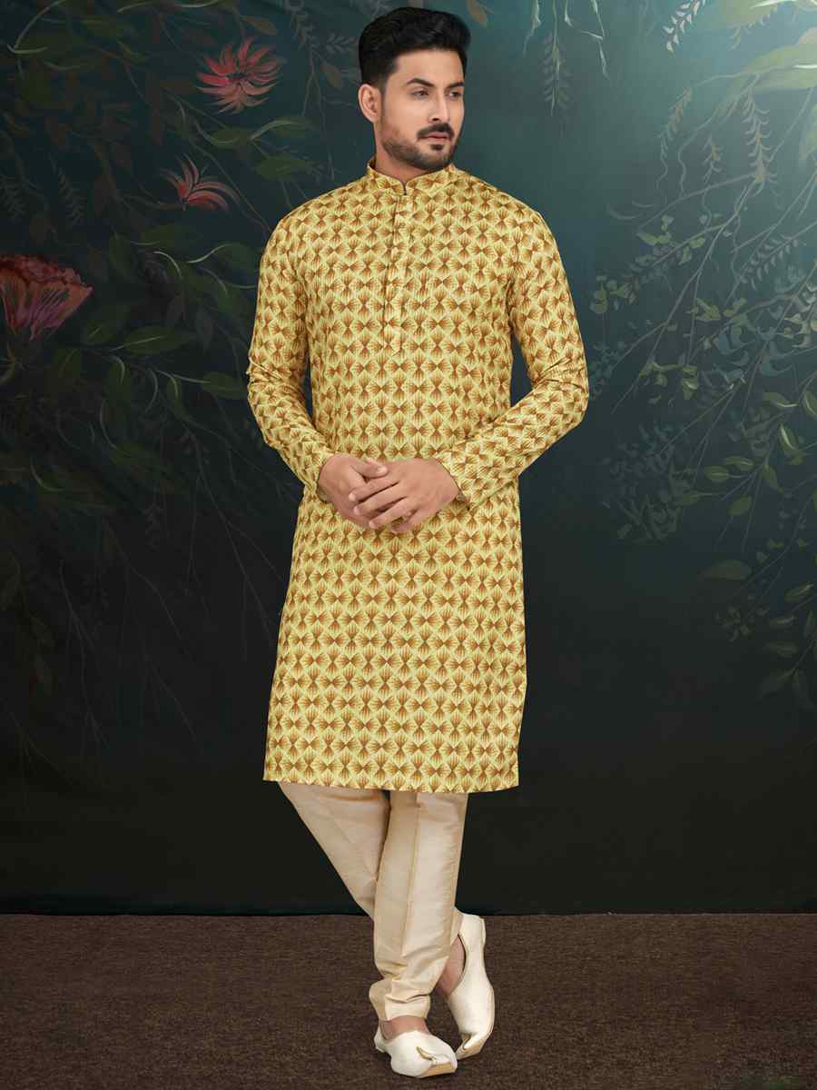Yellow Rayon Embroidered Festival Wedding Kurta