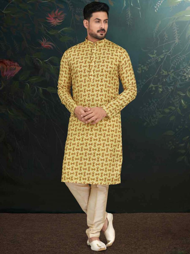 Yellow Rayon Embroidered Festival Wedding Kurta