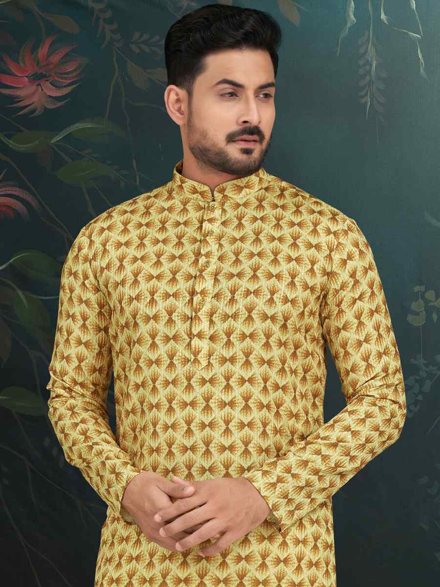 Yellow Rayon Embroidered Festival Wedding Kurta