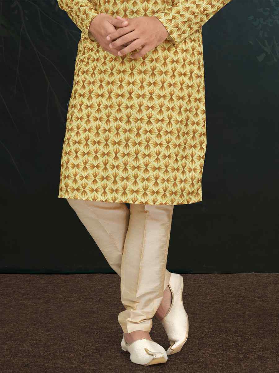 Yellow Rayon Embroidered Festival Wedding Kurta