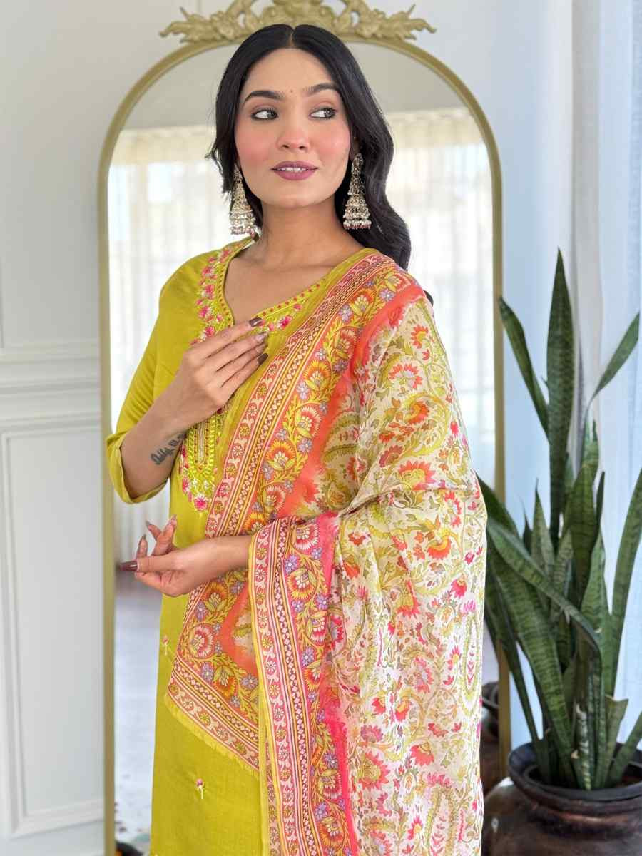 Yellow Rayon Embroidery Party Wedding Festival Casual Ready Pant Salwar Kameez