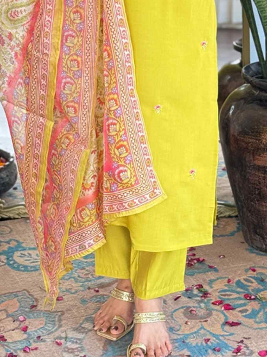 Yellow Rayon Embroidery Party Wedding Festival Casual Ready Pant Salwar Kameez