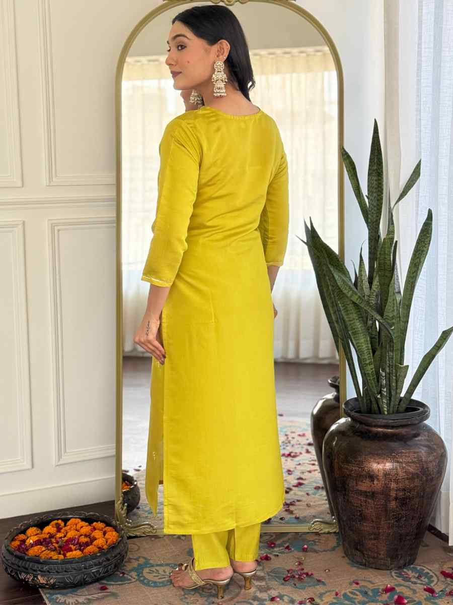 Yellow Rayon Embroidery Party Wedding Festival Casual Ready Pant Salwar Kameez