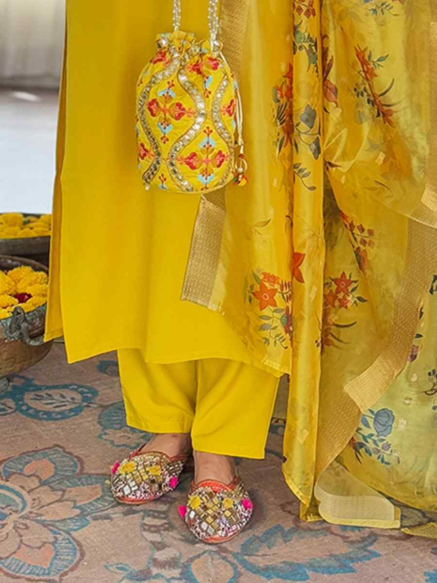 Yellow Rayon Embroidery Party Wedding Festival Casual Ready Pant Salwar Kameez