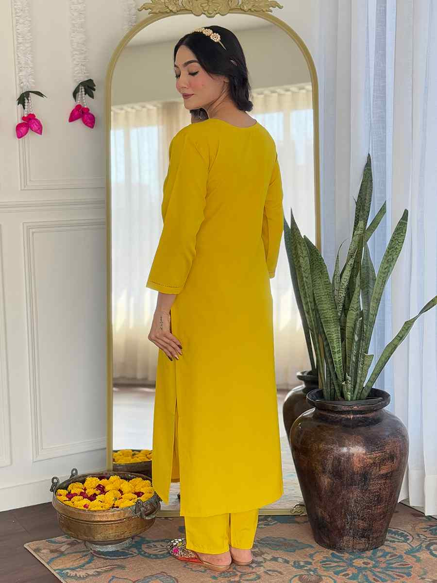 Yellow Rayon Embroidery Party Wedding Festival Casual Ready Pant Salwar Kameez