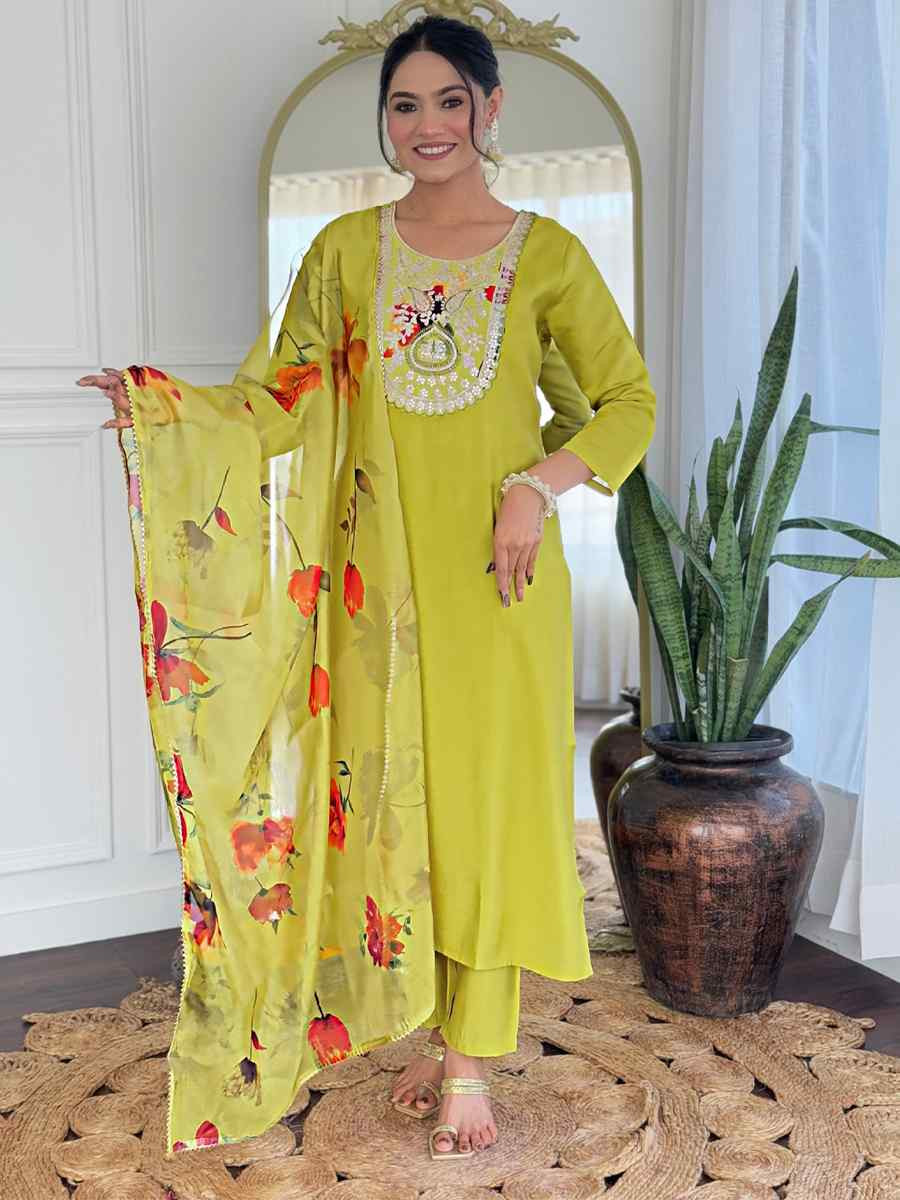 Yellow Rayon Embroidery Party Wedding Festival Casual Ready Pant Salwar Kameez