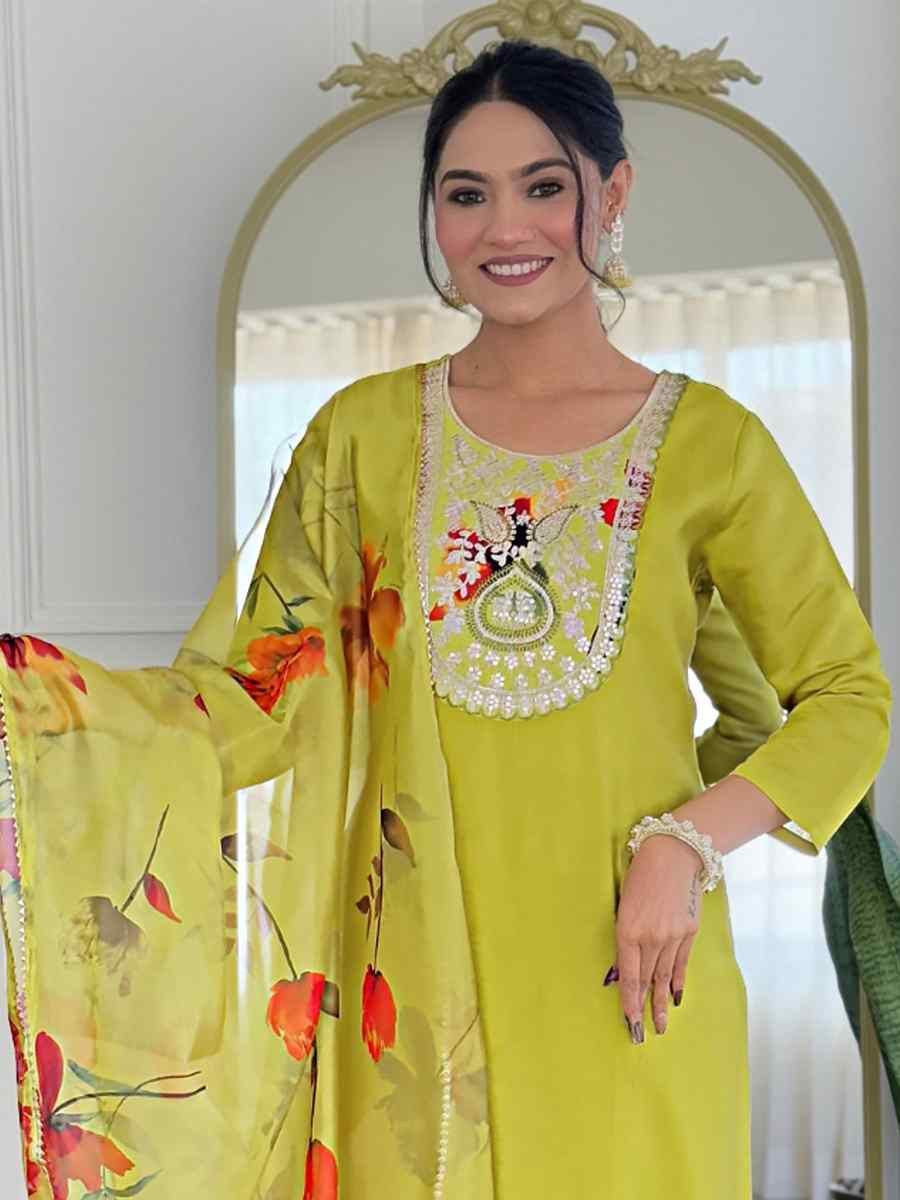 Yellow Rayon Embroidery Party Wedding Festival Casual Ready Pant Salwar Kameez