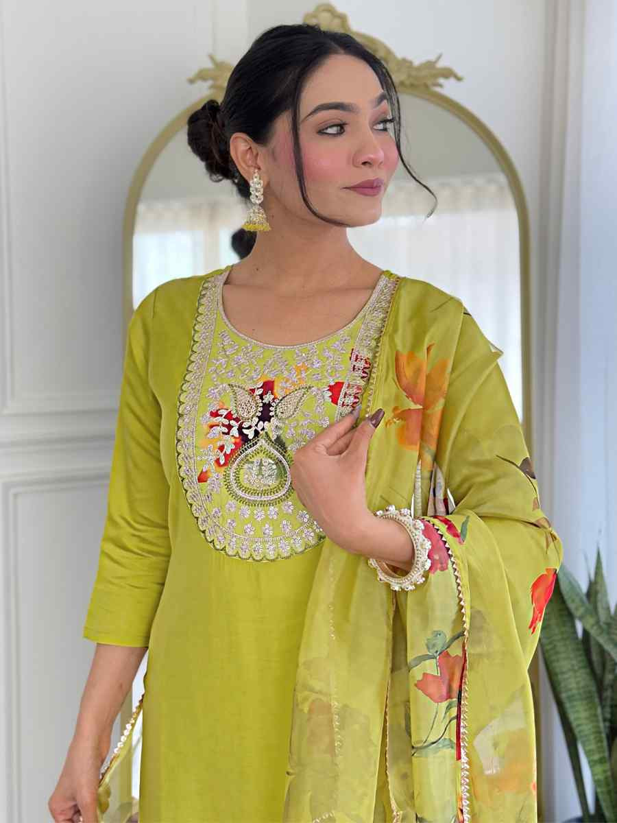 Yellow Rayon Embroidery Party Wedding Festival Casual Ready Pant Salwar Kameez