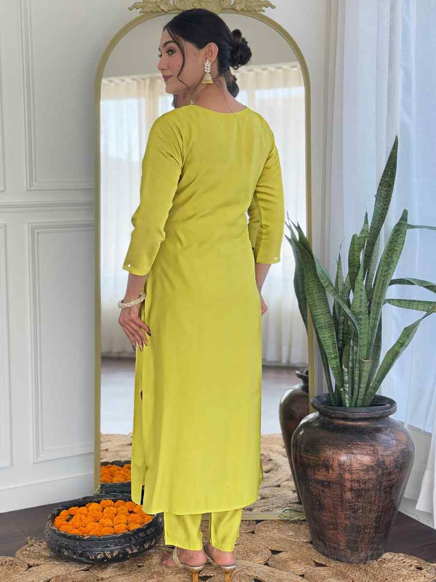 Yellow Rayon Embroidery Party Wedding Festival Casual Ready Pant Salwar Kameez