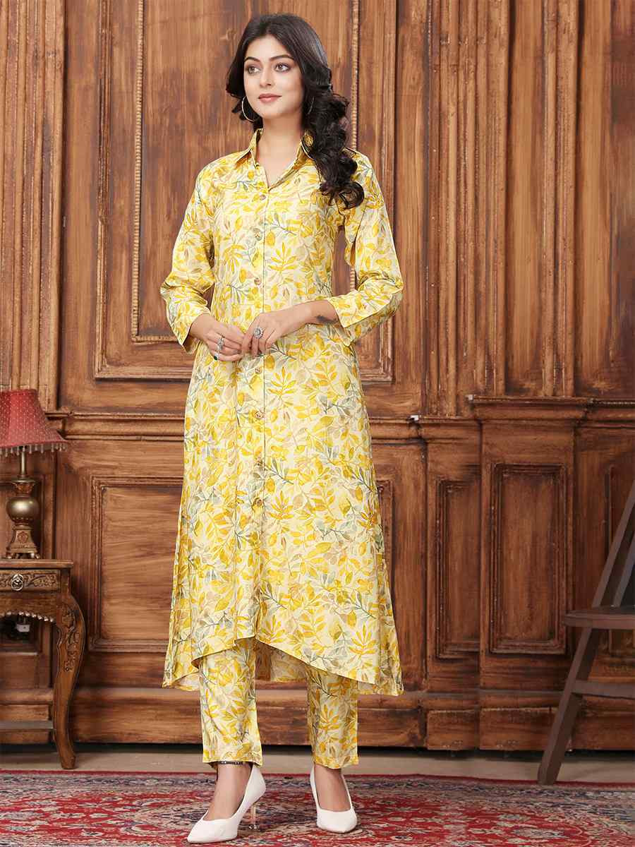 Yellow Rayon Printed Festival Casual Kurti