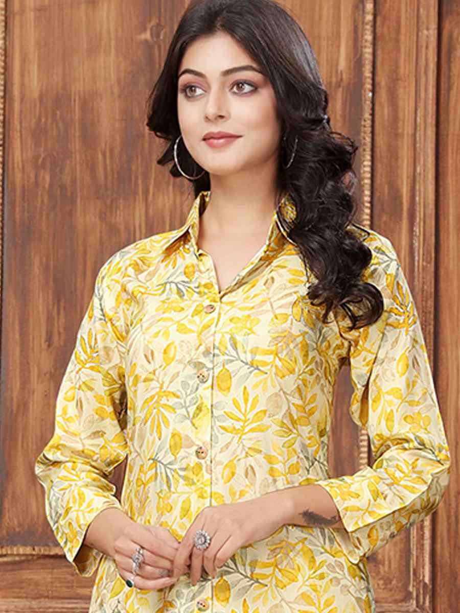 Yellow Rayon Printed Festival Casual Kurti