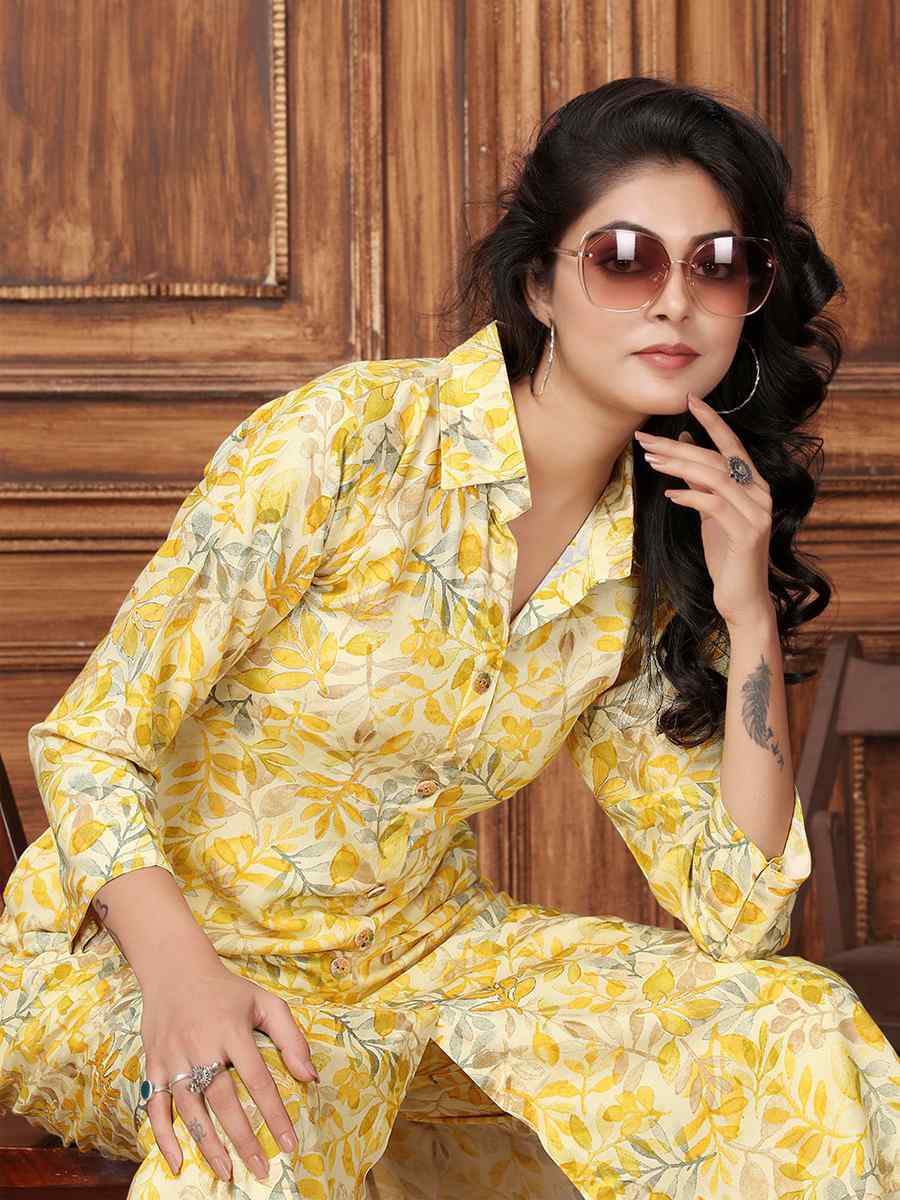 Yellow Rayon Printed Festival Casual Kurti
