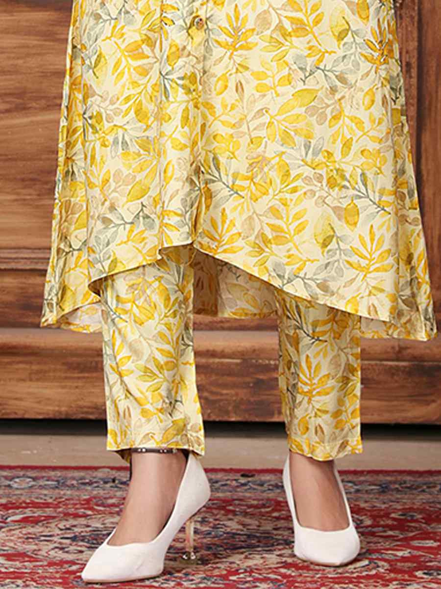 Yellow Rayon Printed Festival Casual Kurti